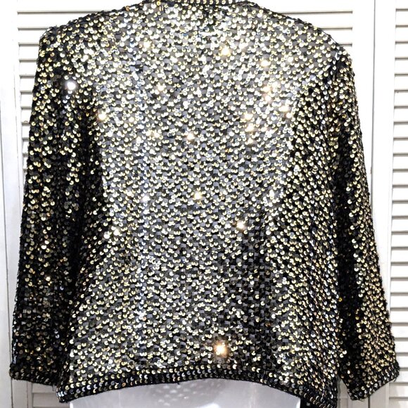 70s Sequin Crochet Cardigan Party Collectibles Size 10 Gold Silver Disco - Picture 7 of 16
